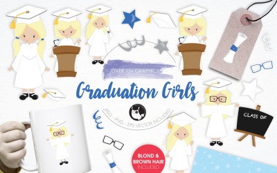 Graduation Girls illustration pack - Vector Image