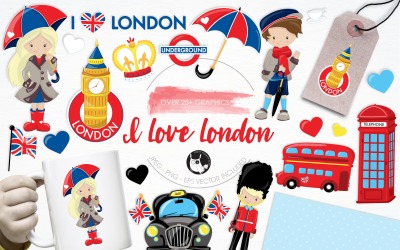 I love London illustration pack - Vector Image