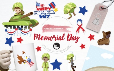 Memorial day illustration pack - Vector Image