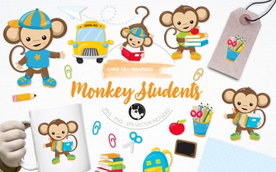 Monkey students illustration pack - Vector Image
