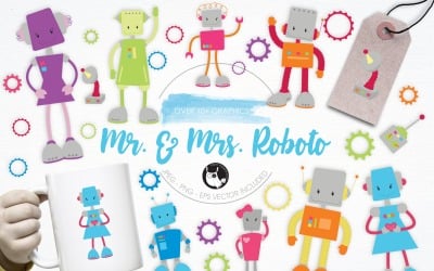 Mr &amp;amp; Mrs Roboto illustration pack - Vector Image