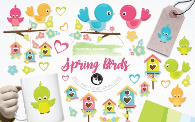 Pack d&amp;#39;illustrations d&amp;#39;oiseaux de printemps - Image vectorielle