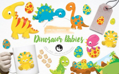Pack de ilustraciones de bebés dinosaurios - Imagen vectorial