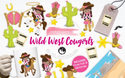 Pacote de ilustração Wild West Cowgirls - imagem vetorial