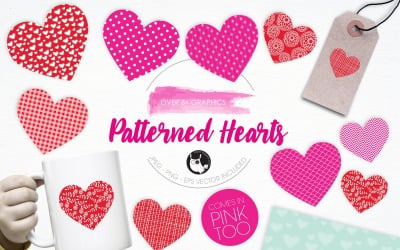 Patterned Hearts illustration pack - Vector Image