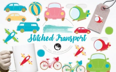 Stitched Transport illustration pack - Vector Image