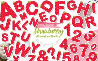 Strawberry Alphabet and Numbers - Vector Image
