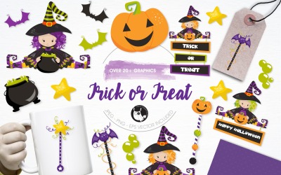 Trick or treat illustration pack - Vector Image