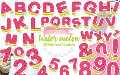 Watermelon Alphabet and Numbers - Vector Image
