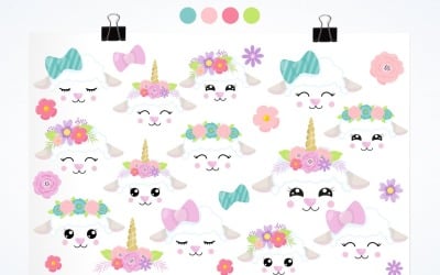 Kawaii Spring Lambs - Vector Image