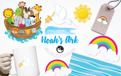 Noah&#039;s ark illustration pack - Vector Image