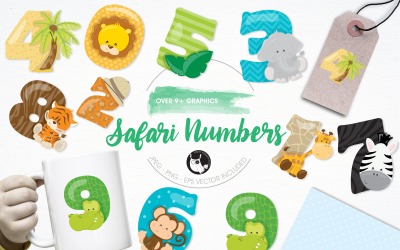 Safari numbers illustration pack - Vector Image