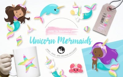 unicorn Mermaid illustration pack - Vector Image