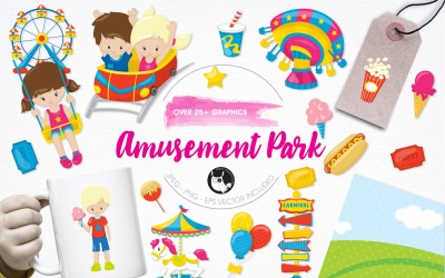Amusement park illustration pack - Vector Image