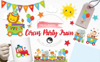 Circus party train illustration pack - Vector Image