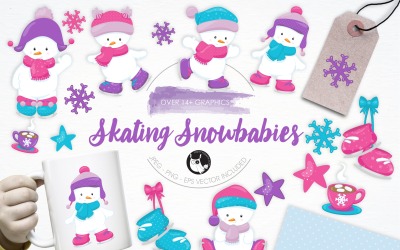 Skating Snowbabies illustration pack - Vector Image