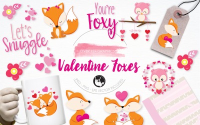 Valentine foxes illustration pack - Vector Image