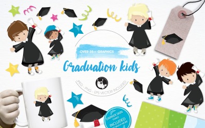 Abschlusskinder-Illustrationspaket - Vektorbild