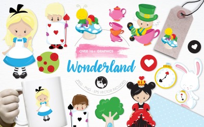 Alice in wonderland illustration pac - Vector Image