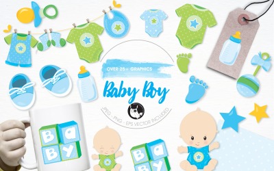 Baby boy illustration pack - Vector Image