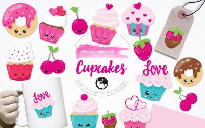 Cupcake love illustration pack - Vector Image