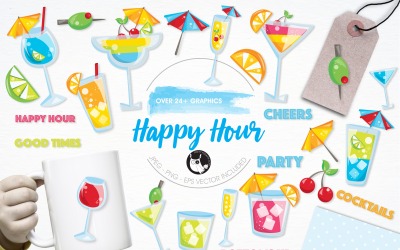 Happy hour illustration pack - Vector Image