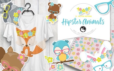 Hipster animals illustration pack - Vector Image