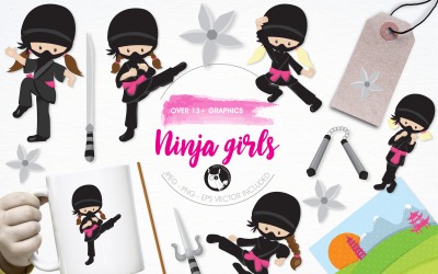 Ninja Mädchen Illustration Pack - Vektor-Bild