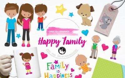 Paquete de ilustración de familia feliz - Imagen vectorial