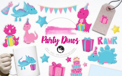 Party Dinos  illustration pack - Vector Image
