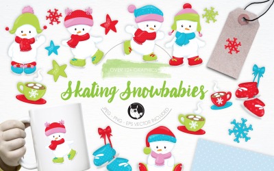Skating Snowbabies illustration pack - Vector Image