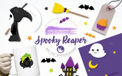 spooky reaper illustration pack - Vector Image