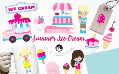 Summer ice cream illustration pack - Vector Image