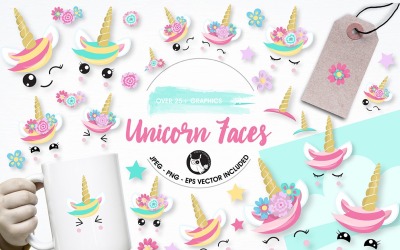 Unicorn faces graphics illustration - Vector Image