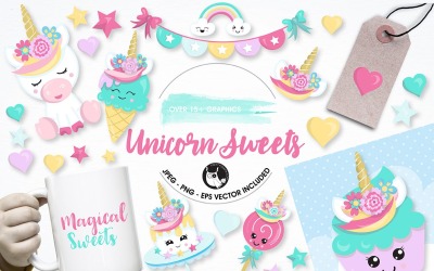 Unicorn sweets graphics illustration - Vector Image