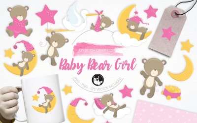 Baby Bear Girl illustration pack - Vector Image