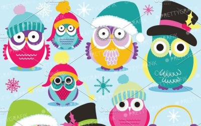 Christmas Owls clipart komercyjny - grafika wektorowa