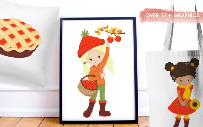 Fall Apple Cider Girls - Vector Image