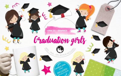 Graduation girls illustration pack - Vector Image