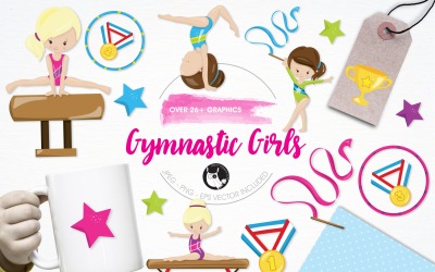 Gymnastic girls illustration pack - Vector Image