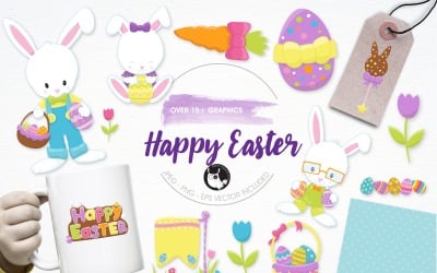 Happy Easter illustration pack - Vector Image