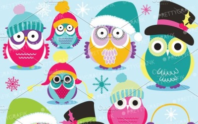 Kerst Uilen clipart commerciële - Vector afbeelding