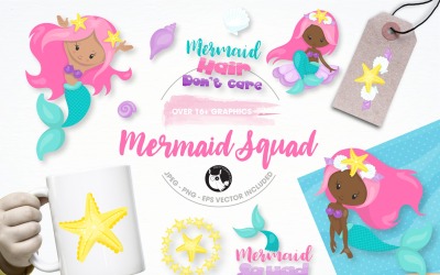 mermaid squad illustration pack - Vector Image