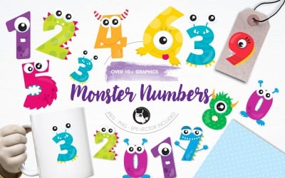 Monster numbers illustration pack - Vector Image