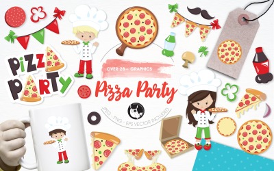 Pack d&amp;#39;illustration pizza party - Image vectorielle
