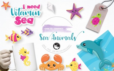 Sea Animals graphic illustration - Vector Image