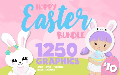 Easter bunny bundle 1250 in 1 - Vector Image