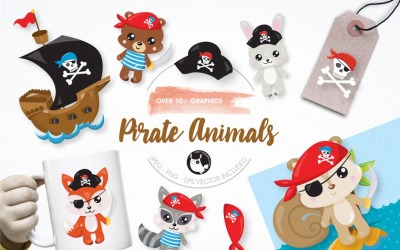Pirate animals graphics illustration - Vector Image