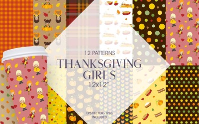 Thanksgiving Girls - Vector Image
