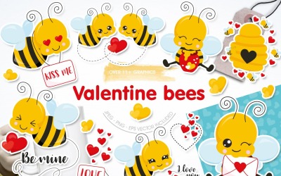 Valentines Bees - Grafika wektorowa